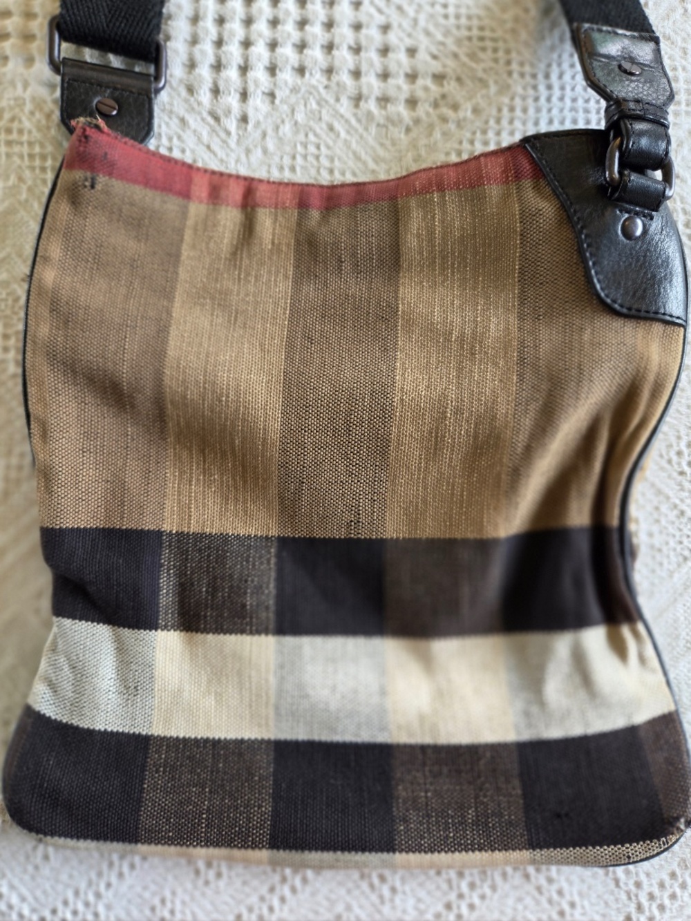 Vintage Burberry Ainsley mega check cross body messenger bag canvas leather - Picture 6 of 16